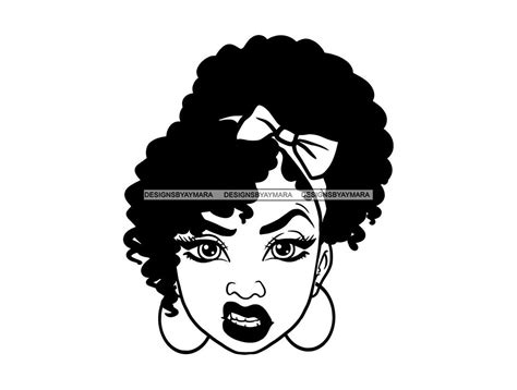 Afro Woman SVG Mean Face Headband Bun Melanin Nubian Ebony Etsy
