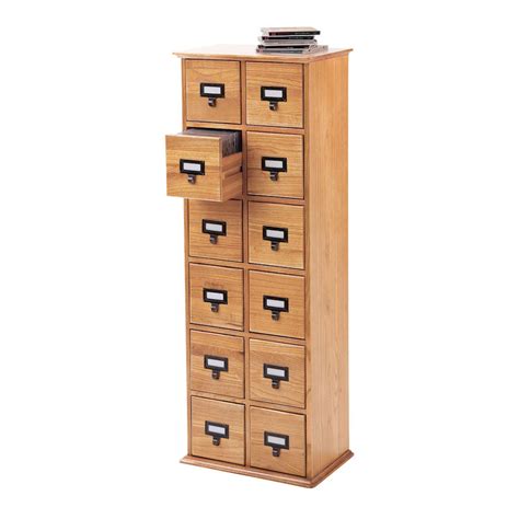 Oak Library Card File Storage Cabinet 2 Column Acorn