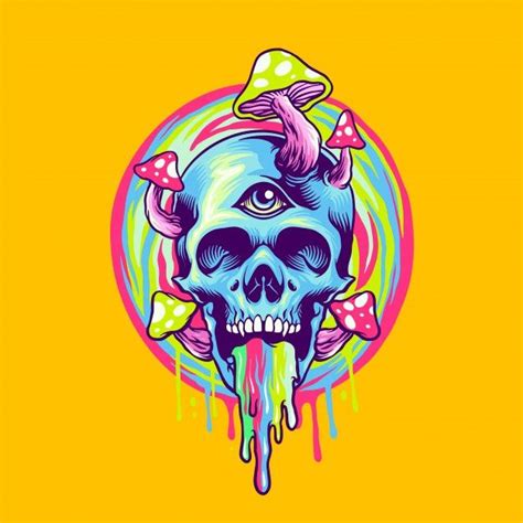 Premium Vector Skull And Magic Mushroom Skateboard Art Design