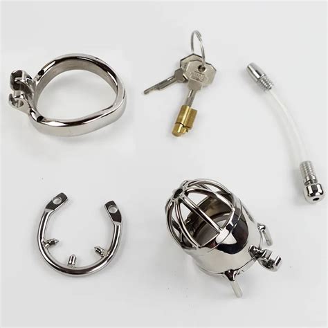 Stainless Steel Male Chastity Device With Silicone Urethral Sounds