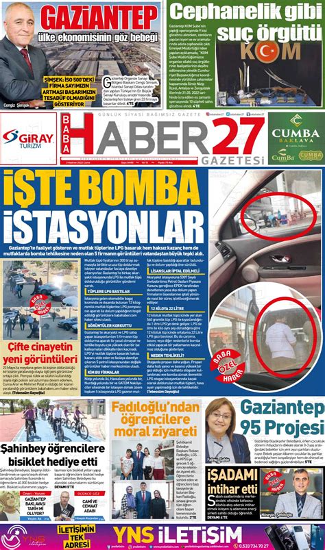 Haziran tarihli Gaziantep Hakimiyet Gazete Manşetleri