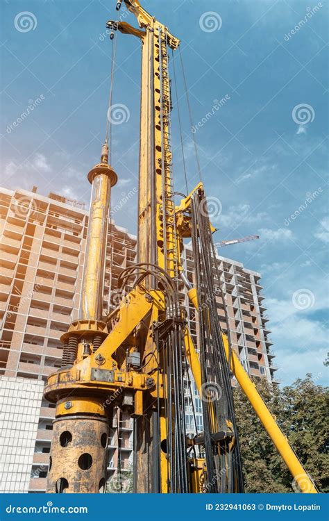 Pile Driver Heavy Machinery For Concrete Pouring At Constructions Stock Image Image Of Piling