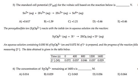 Solved The Standard Cell Potential E0 Cell For The