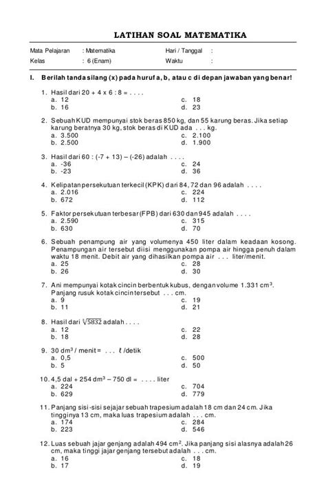 Soal Ujian Matematika Kelas 5 Semester 1 Homecare24