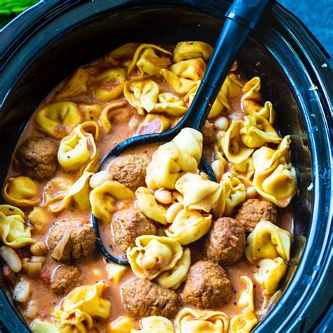 Slow Cooker Meatball And Tortellini Soup Spicy Southern Kitchen