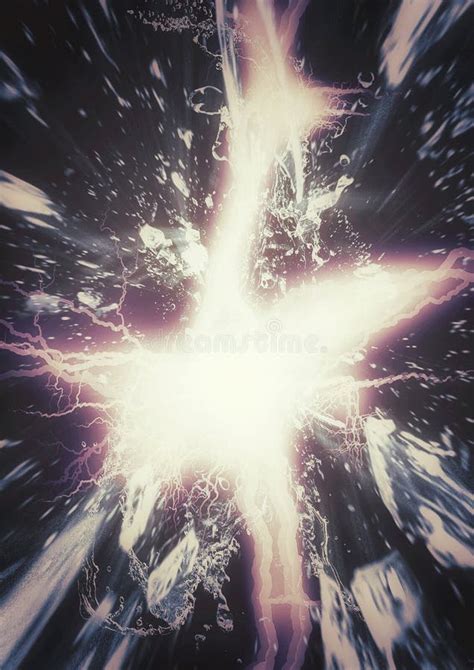 3d Illustration Of An Explosion And Scattering Light Fragments Stock