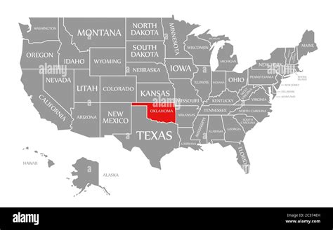 Oklahoma Red Highlighted In Map Of The United States Of America Stock