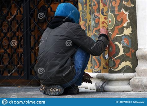 A Restorer At Work Dormition Church Facade Of Moscow Kremlin UNESCO