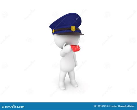 3d Traffic Warden Blowing Red Whistle Stock Illustration Illustration