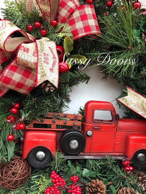 Red Truck Wreath Christmas Wreath Rustic Christmas Wreath Red Truck