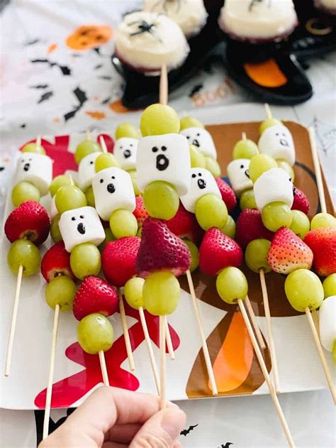 Ghost Fruit Marshmallow Skewers Kids Halloween Food Halloween Fruit