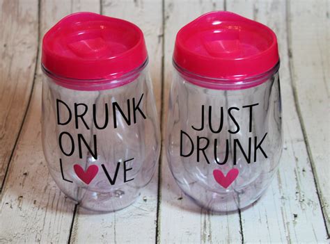 Drunk On Love And Just Drunk Bachelorette Party Stemless Wine Bev2go