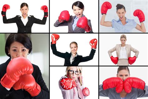 Women Wearing Boxing Gloves With Business Attire Feminism According