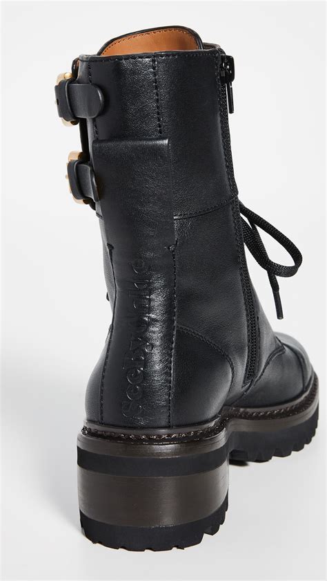 See By Chloé Leather Mallory Combat Lug Boots In Nero Black Lyst