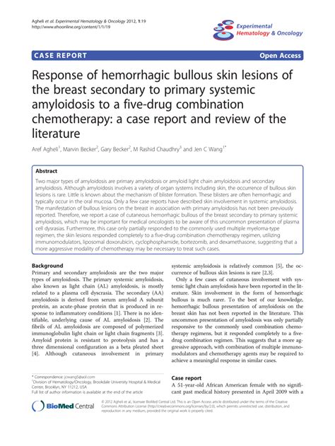 Pdf Response Of Hemorrhagic Bullous Skin Lesions Of The Breast