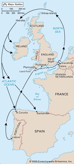 Ois Ch 71 Map Shows The Route Taken By The Spanish Armada In 1588