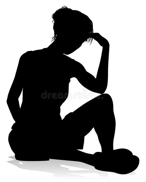 Woman Sitting On Floor Thinking Silhouette Stock Vector Illustration