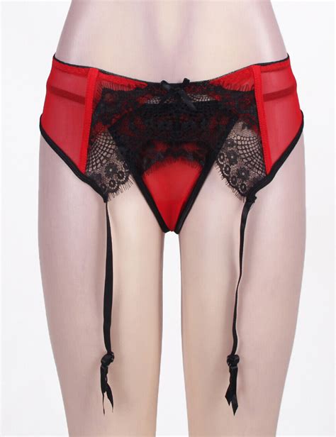 Women S Sexy Red Black Eyelash Lace Suspender Belt G String Panties S M L Ebay