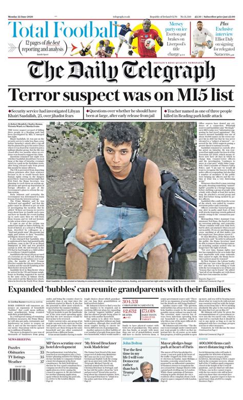 Daily Telegraph Front Page 22nd Of June 2020 Tomorrows Papers Today