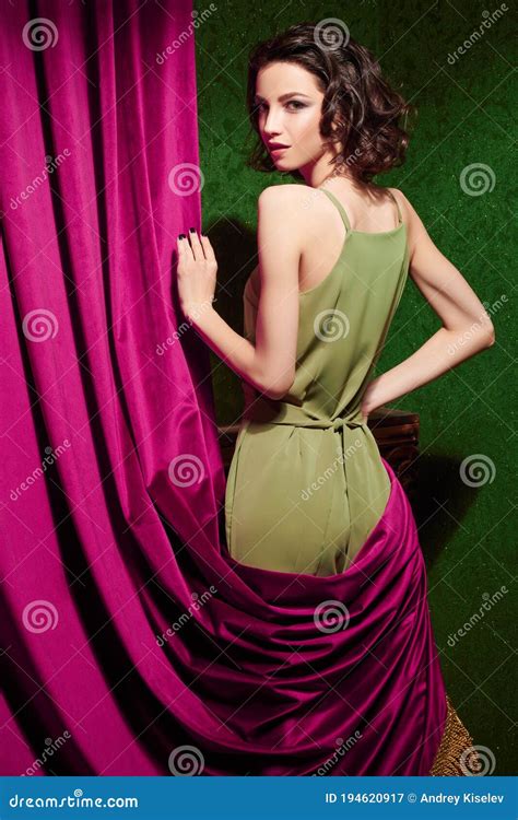 Charming Lady Behind Curtain Stock Image Image Of Interior Actress