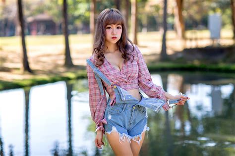 Depth Of Field Woman Girl Asian Model Brunette Lipstick Wallpaper Coolwallpapersme