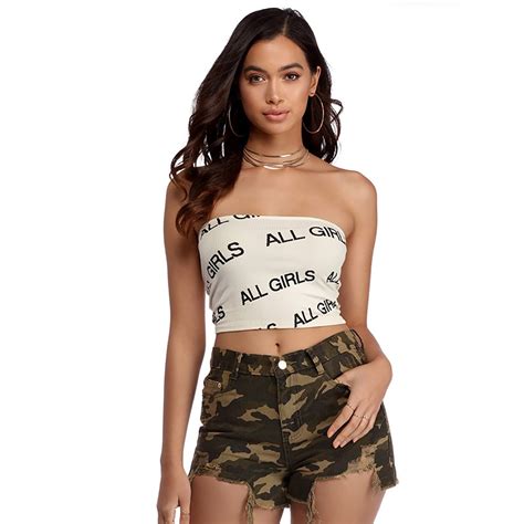 Ejqyhqr New Casual Strapless Tube Top Women Letter Girls Printed