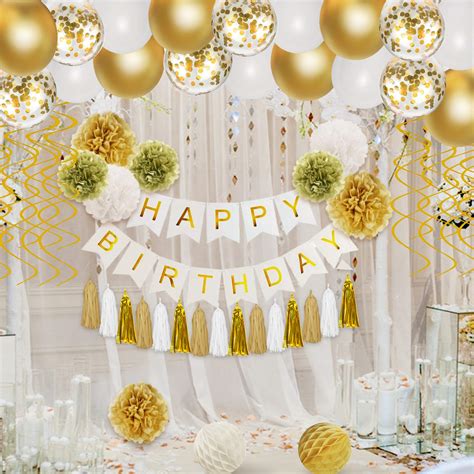 Buy Happy Birthday Party Decorations Set Gold Birthday Decorations With Happy Birthday Banner