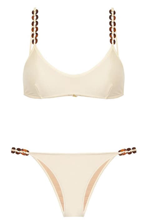 Luxurious Off White Accessorized Retro Style Bralette Bikini Chain