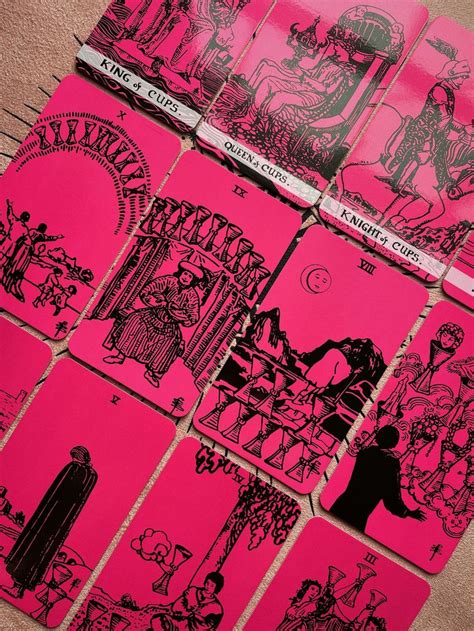 Tarot Deck Pink Black 78 Tarot Cards With Guide Card Deck Etsy In