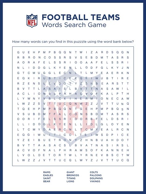 Nfl Word Search Activity Shelter Nfl Word Search Printable Printable