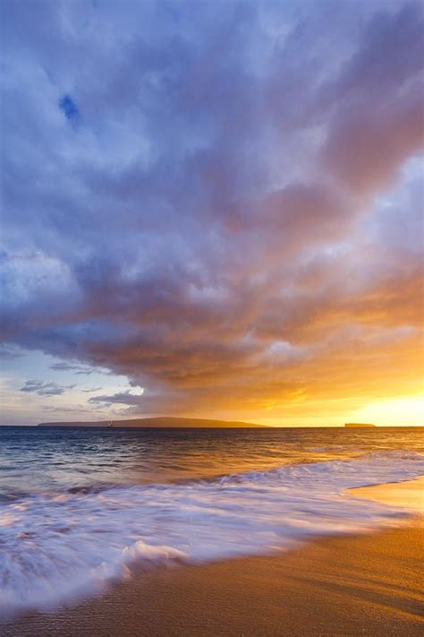 ~~makena Beach Sunset ~ Waves Washing Over Golden Sand
