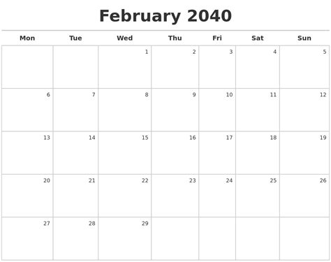 February 2040 Calendar Maker