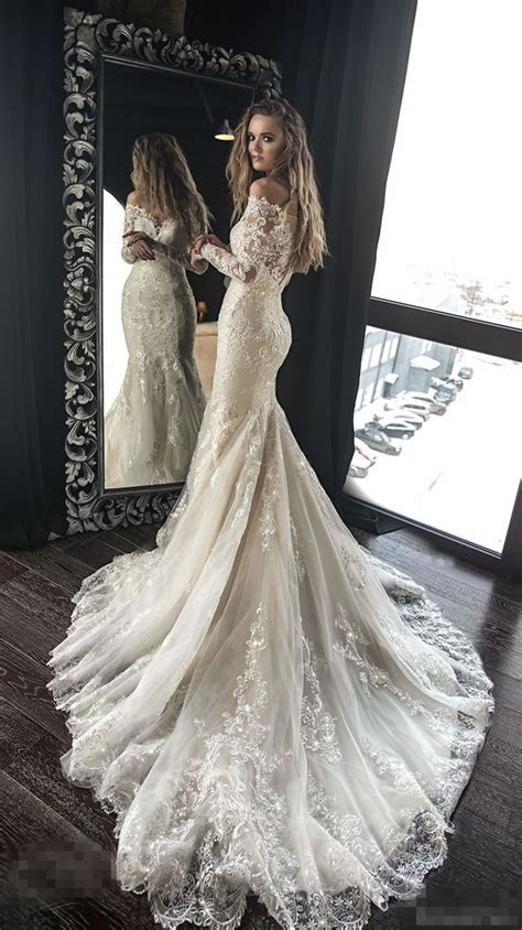 Exquisite Lace Appliques Beaded Wedding Dressesmermaid Sheath