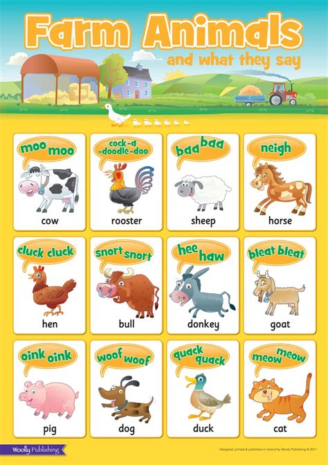 Woolly Publishing Childrens Wall Charts Farm Animals Animal