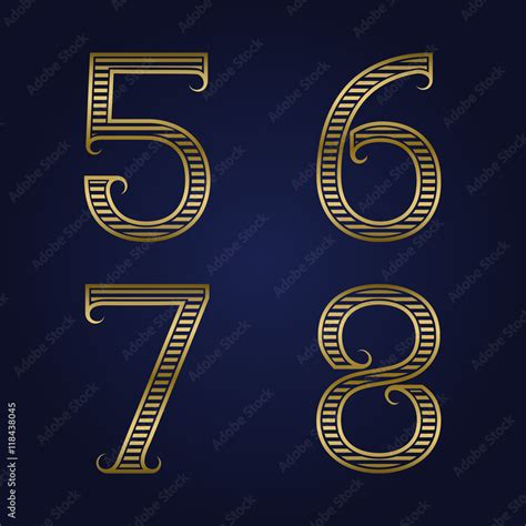 Five Six Seven Eight Golden Ribbed Numbers With Flourishes