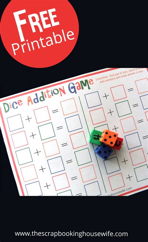 Dice Addition Math Game For Kids Free Printable Математика