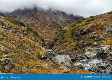 Foggy Autumn Landscape In Vachkazhetz Mountains Kamchatka Peninsula