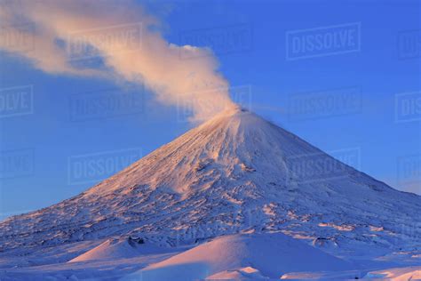 View Of Eruption Active Klyuchevskoy Volcano At Sunrise Eurasia