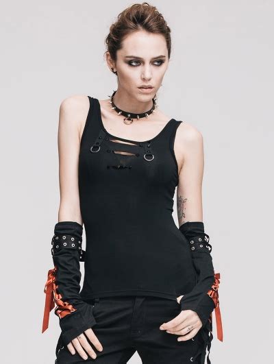 Black Gothic Punk Sexy Top For Women Uk