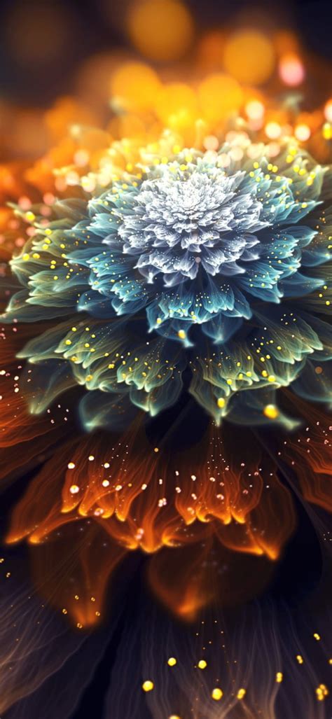 720x1560 Orange And Blue Glowing Fractal Flowers 720x1560 Resolution
