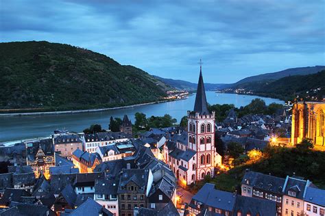Twilight Over The Rhine River Valley At Bacharach Germany Photograph By