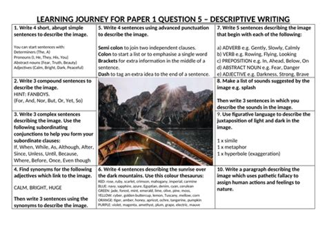 You should be spending roughly 45 minutes on it. Paper 1 Question 5 Descriptive Writing Learning Journey ...