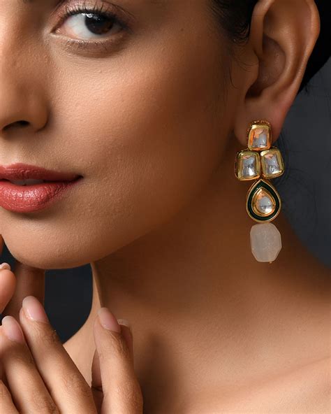 Green Kundan And Stone Drop Earring By Paisley Pop The Secret Label