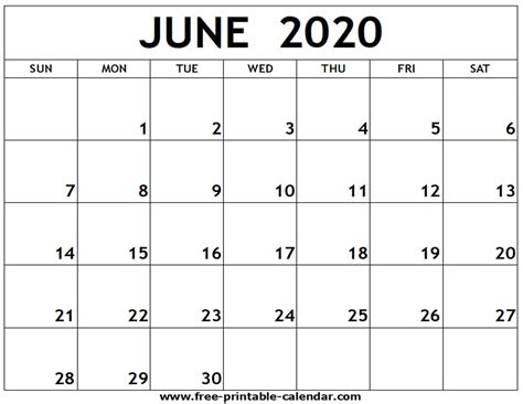 Print Calendar June 2020 Calendar Printables Free Templates