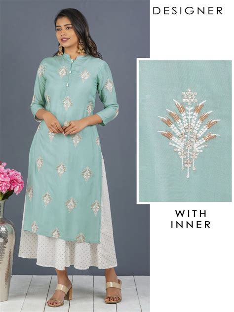 Glitter Sequins Embroidered Kurti With Detachable Polka Dotted Long