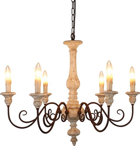6 Light French Country Wooden Chandelier Shabby Chic Wood Chandelier