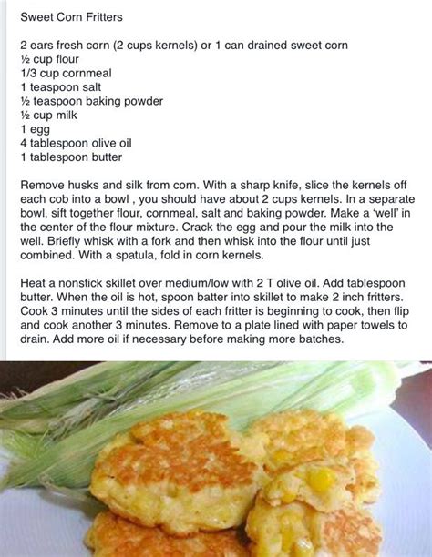 Whatever your chosen recipe is, it goes. SWEET CORN FRITTERS | Leftover corn recipe, Recipes