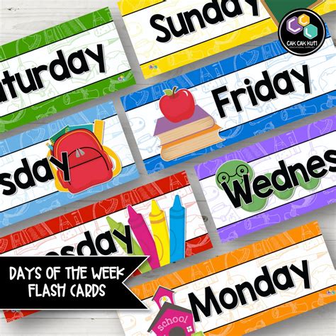 Flash Cards Days Of The Week Headers Colours Digital Download Cak