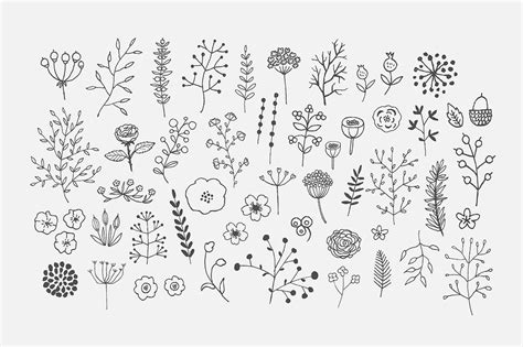 freehand-decor-png-pack-floral-doodles,-flower-doodles,-doodles