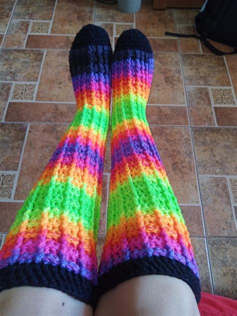 My Crocheted Knee High Rainbow Socks💙💚♥️💜 R Rainboweverything